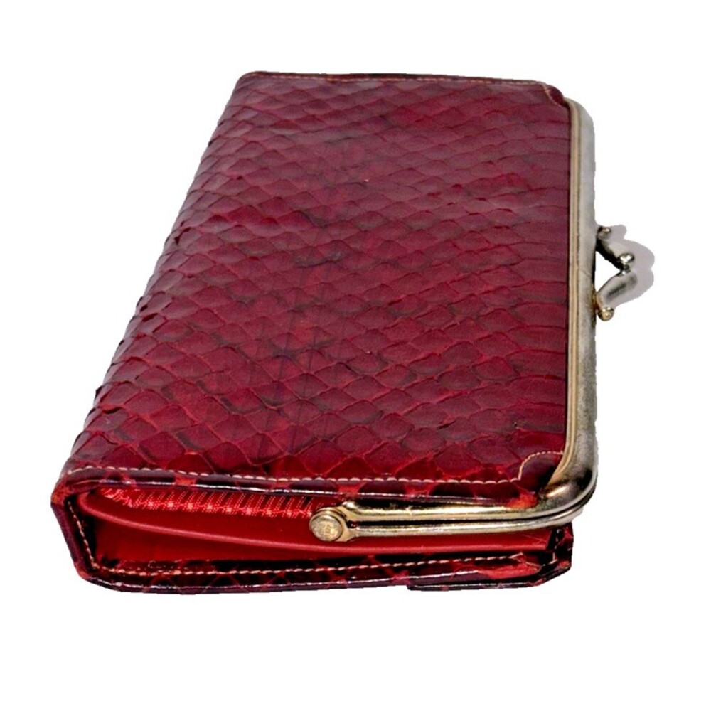 Vintage Baronet Genuine Cobra Snakeskin Red Wallet Clutch Checkbook Purse - Picture 6 of 16